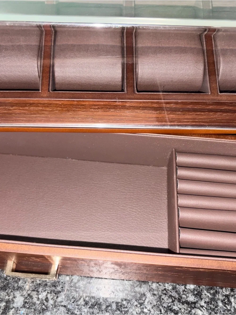 Brown Leather Watch Organizer Box - 6-Slot